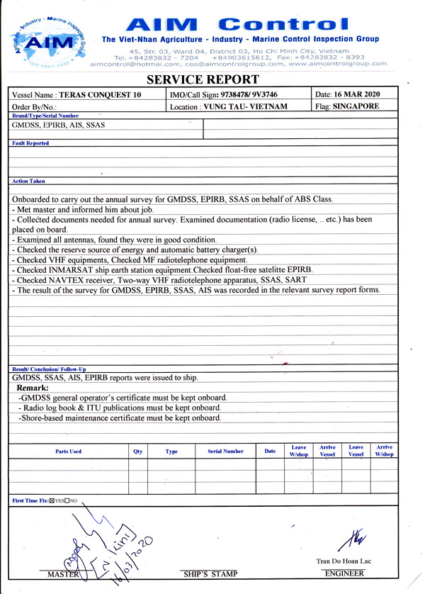 Radio-system-service-report-approval-for-ship-vessel