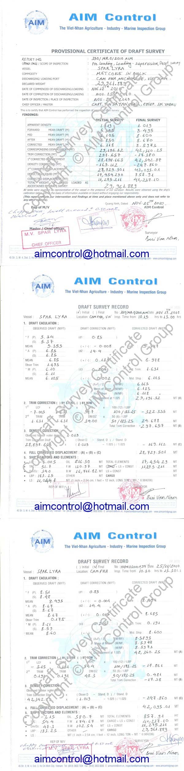 Ship_cargo_Draft_Survey_Certificate_services_of_AIM_Control