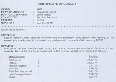 loss_prevention_for_grain_cargo_Soya_Beans_quality_certificate